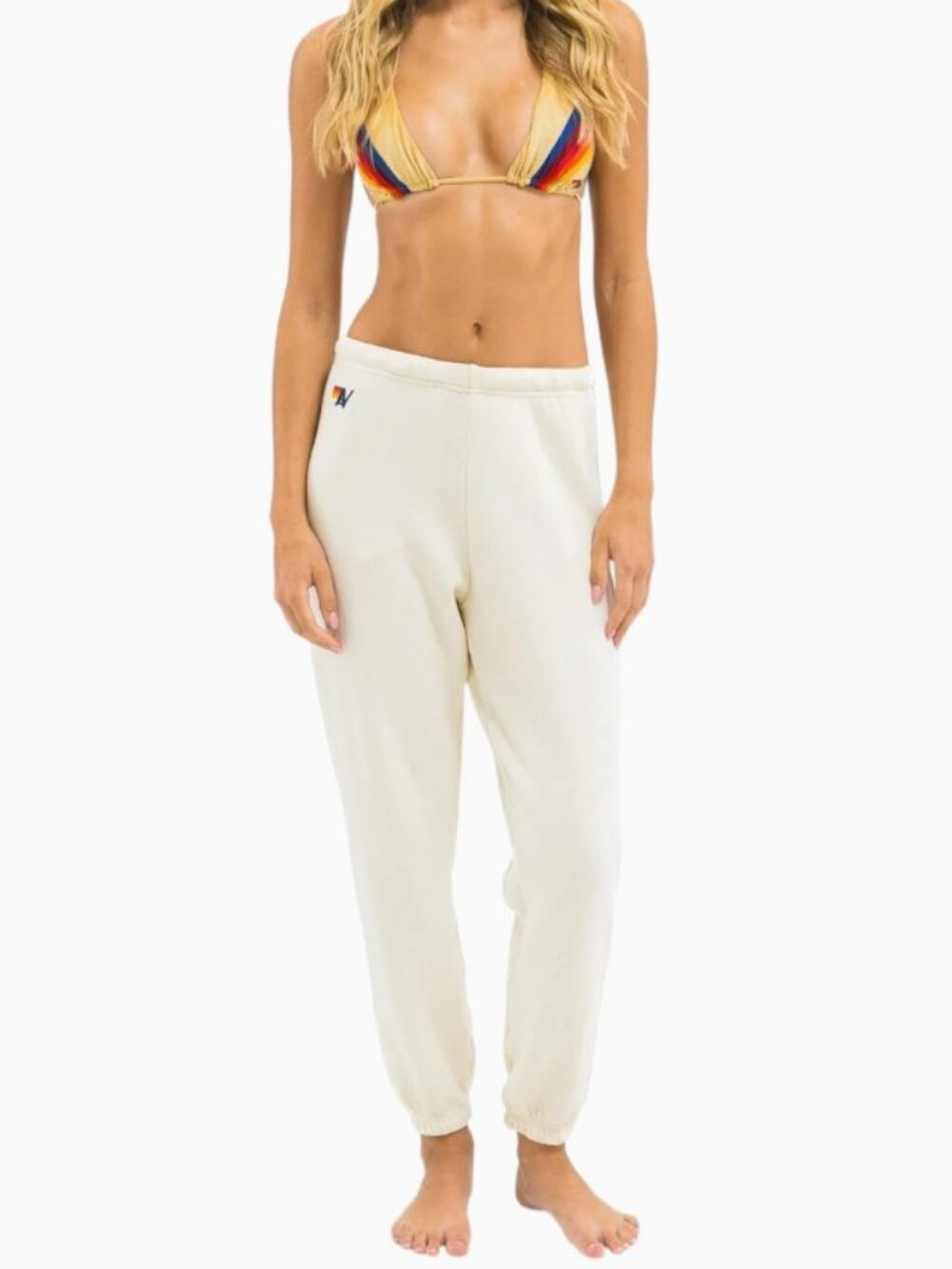 AVIATOR NATION 5-STRIPE WIDE LEG SWEATPANTS VINTAGE WHITE NWOT SIZE L